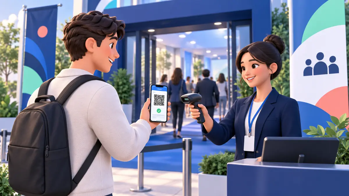 Asistente mostrando su entrada digital con código QR