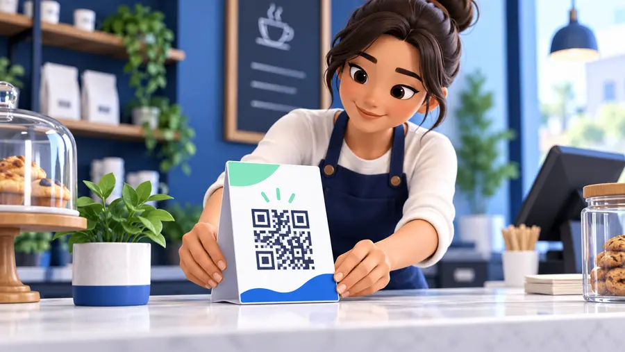 Código QR impreso y visible en el mesón de un comercio