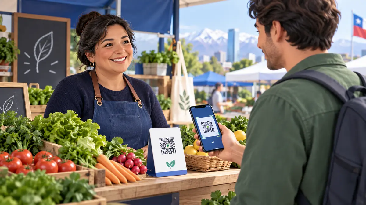 Comerciante recibiendo un pago mediante un código QR